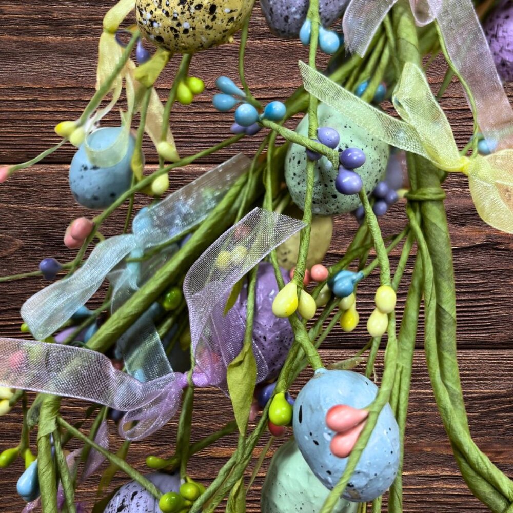 Easter Garland 5FT & Wreath Combo with Colorful Easter Eggs & Berries